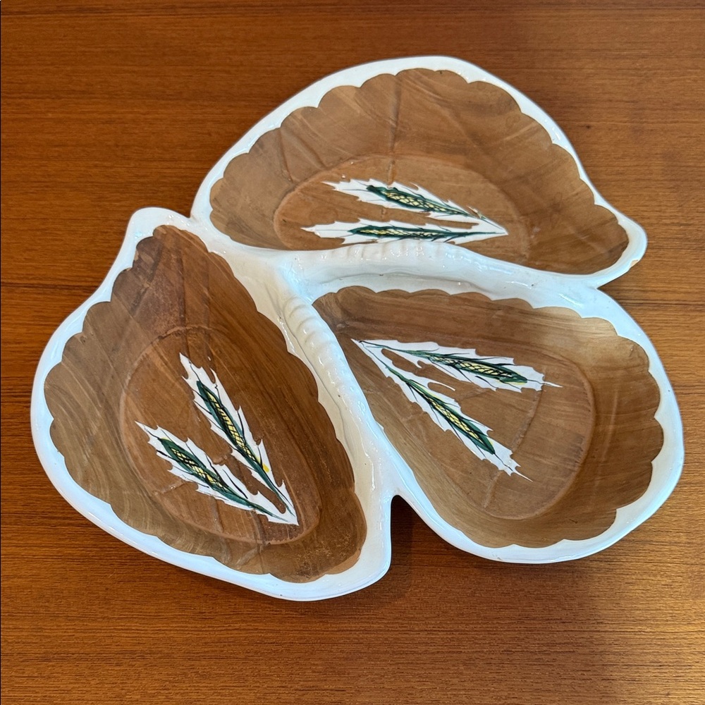 Unique Vintage Fiamma Roma Italian pottery three-section serving dish